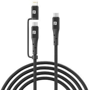 PORTRONICS POR-1706 KONNECT J6 Output 60W Cable (Type C to 8 PIN + Type C), Nylon Braided, 1.2M Cable Length (BLACK)
