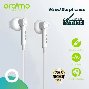 ORAIMO OEP-E25 THOR. Exceptional sound half-in earphone with mic Wired Headset (White - In the Ear)