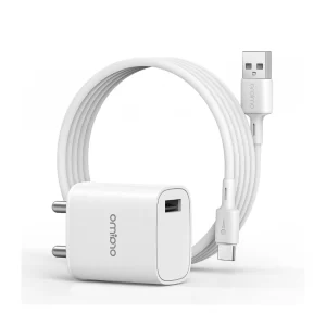 ORAIMO (OCW-I97S+C53) 18W USB Wall Charger, 3A Super Fast Charger Wall Adapter PE2.0 & Quick Charge 3.0 Wall Charger Phone Adapter with DETACHABLE Type C Cable, 1 meter (White)