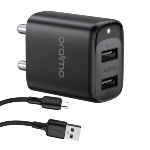 ORAIMO FIREFLY 3 Mobile Charger, Dual USB Port 5V/2.4A Wall Charger, USB Wall Charger Adapter, Charging for 2 Devices, Compatible for Mobile, Headphones, TWS, Game Console, Power Bank (BLACK)