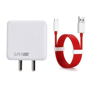 ONEPLUS 80W Fast Charging Adaptor and USB to Type C Cable Combo, Compatible with Samsung, OnePlus, Realme, Xiaomi, HTC and Oppo Mobiles, Dash, Warp, Vooc, Supervooc All Protocols Supported (WHITE)