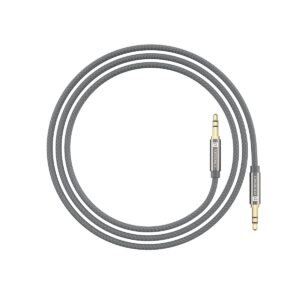PORTRONICS KONNECT AUX 7, 3.5mm Male to Male Aux Cable with 2 Meter Cable Length, 24K Gold-Plated Connectors with Strong Nylon Braided Cable (GREY)