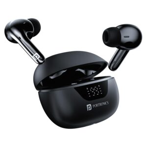 PORTRONICS HARMONICS TWINS 28 ANC TWS in Ear Earbuds with Smart Touch Control, 50 Hours Playback, Quad Mic ENC, Low Latency, 13mm Dynamic Driver, IPX 5 Water Resistant, Fast Type C Charging (BLACK)