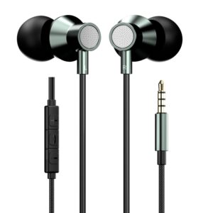 PORTRONICS CONCH TUNE A, in Ear Wired Earphones with Mic, 3.5mm Audio Jack, 10mm Driver, 1.2m Nylon Braided Anti Tangle Wire, in line Controls, Metal Alloy Body, Wide Compatibility