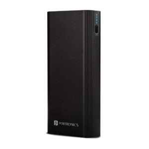 PORTRONICS LITHIUM POLYMER POWER M 20K 20000 mAh Metal Housing Power Bank with Dual Input (Type C + Micro USB) & Triple Output Fast Charging, 18 W with QC 3.0 & Type-C PD Type-C Cable Included (BLACK)