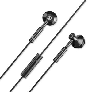 PORTRONICS EAR 1 in-Ear Wired Earphones Crystal Clear Sound with Mic, 14mm Drivers, Metal Earbuds, Light Weight Design, TPE + Nylon Braided Wire (BLACK)