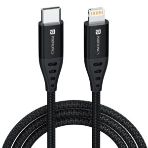 PORTRONICS KONNECT L1 20W Type C to 8 Pin Quick Charging Cable with Nylon Braided, Metal Heads, 1 m Length (BLACK)