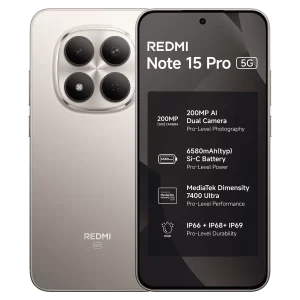 REDMI NOTE 15 PRO 5G (8GB RAM + 128GB STORAGE) 200MasterPixel OIS Camera | Dimensity 7400-Ultra | 17.3cm CrystalRes AMOLED Screen | IP66/68/69/69K | Mega 6580mAh Si/C Battery | 45W Fast Charging | SILVER ASH